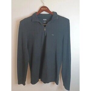Michael Kors Pullover Knit Sweater Large Black Longsleeve 1/4 Zip Elbow Pads